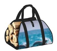 DUWAA Borsa portaoggetti con stampa di delfini nel mare, accessori per bruciatori di legna, borsa per attrezzi resistente per interni ed esterni