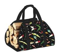 DUWAA Borsa portaoggetti con stampa di esche da pesca, accessori per bruciatori di legna, borsa per attrezzi resistente per interni ed esterni