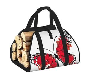 DUWAA Borsa portaoggetti con stampa di farfalle e cuori rossi per San Valentino, accessori per bruciatori di legna resistente per interni ed esterni per caminetti
