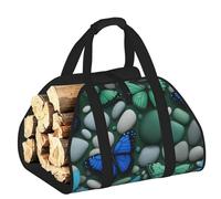 DUWAA Borsa portaoggetti con stampa di farfalle e pietre blu, con farfalle verdi, accessori per bruciatori di legna, borsa per attrezzi resistente per interni ed esterni