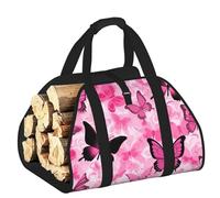 DUWAA Borsa portaoggetti con stampa di piastrelle rosa con farfalla senza cuciture, accessori per bruciatori di legna resistente borsa per attrezzi per interni ed esterni per camini