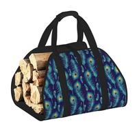 DUWAA Borsa portaoggetti con stampa di piume di pavone e uccello, accessori per bruciatori di legna, borsa per attrezzi resistente per interni ed esterni per caminetti