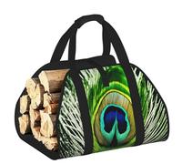 DUWAA Borsa portaoggetti con stampa di piume di pavone verde, accessori per bruciatori di legna, borsa per attrezzi resistente per interni ed esterni