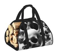 DUWAA Borsa portaoggetti con stampa di teschi neri e bianchi, accessori per bruciatori di legna, borsa per attrezzi resistente per interni ed esterni