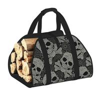 DUWAA Borsa portaoggetti con stampa di teschio, accessori per bruciatori di legna borsa per attrezzi resistente per interni ed esterni per caminetti