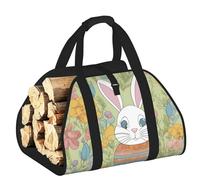 DUWAA Borsa portaoggetti con stampa floreale con coniglietto pasquale, accessori per bruciatori di legna, borsa per attrezzi resistente per interni ed esterni