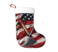 DUWAA Calze di Natale morbide con stampa con bandiera rossa e ascia da vigile del fuoco, 45,7 cm, per albero di Natale, vacanze, caminetto