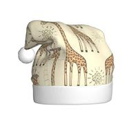 DUWAA Cappelli di Natale disegnati a mano della stampa delle giraffe per l'adulto, cappello di Babbo Natale unisex, cappello di Natale di comfort per la festa di Capodanno