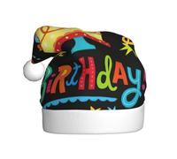 DUWAA Cappelli di Natale per adulti con stampa con torta grande di buon compleanno, cappello di Babbo Natale, unisex, cappello di Natale comodo per feste di Capodanno