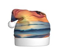 DUWAA Cappelli natalizi per adulti, unisex, con stampa di palme e tramonto, cappello di Babbo Natale, comodo cappello di Natale per feste di Capodanno