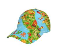DUWAA Cappellini da baseball da uomo con stampa di icone dell'Italia con icone alimentari, cappello da camionista regolabile, cappello a coda di cavallo da donna, berretto da baseball sportivo nero