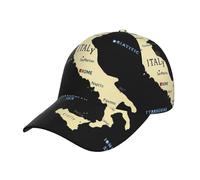 DUWAA Cappellini da baseball da uomo con stampa mappa dell'Italia con nomi marini, cappello da camionista regolabile, cappello a coda di cavallo da donna, berretto da baseball sportivo nero