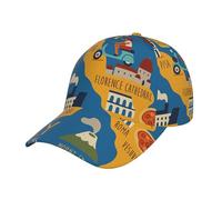 DUWAA Cappellini da baseball da uomo con stampa mappa dell'Italia con punti di riferimento, cappello da camionista regolabile, cappello a coda di cavallo da donna, berretto da baseball sportivo nero
