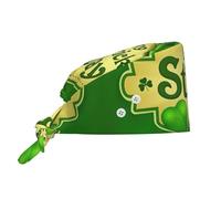 DUWAA Cappello da chef con stampa Happy St. Patrick's Day, per uomo e donna, traspirante, con cinghie regolabili, cuffia per la doccia, colore nero
