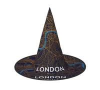 DUWAA Cappello da strega con mappa della città di Londra, Inghilterra, cappello da strega, cappello da strega, cappello da strega, cappello da strega, per adulti, da uomo, costume da mago, accessorio