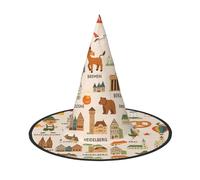 DUWAA Cappello da strega con mappa di viaggio della Germania, cappello da strega, cappello da strega, cappello da strega, cappello da strega, da donna, adulto, da uomo, costume da mago, accessorio per