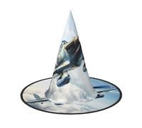 DUWAA Cappello da strega con stampa di aeromobili della seconda guerra mondiale, cappello da mago, accessori per cosplay, feste in maschera di Halloween, feste in maschera, carnevale, 3 pezzi