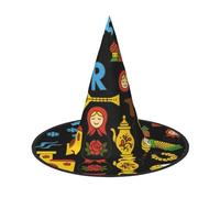 DUWAA Cappello da strega con stampa di simboli culturali russi, cappelli da strega, cappelli da strega per Halloween, donne, adulti, costume da mago, accessorio per cosplay, feste, 1 pezzo