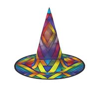 DUWAA Cappello da strega con stampa geometrica arcobaleno, cappello da strega, per Halloween, donna, adulto, costume da mago, accessorio per cosplay, feste, 1 pezzo