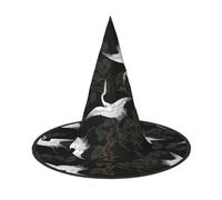 DUWAA Cappello da strega giapponese con stampa di gru e pino, cappello da strega, per Halloween, da donna, adulto, da mago, accessorio per cosplay, feste, 1 pezzo