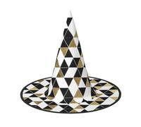 DUWAA Cappello da strega moderno nero bianco oro triangoli stampa strega cappelli da strega cappelli da donna adulto mago uomo costume cosplay accessorio per feste - 1 pezzo