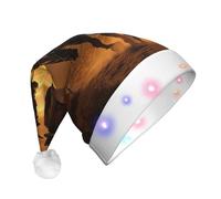 DUWAA Cappello di Babbo Natale con cactus del deserto occidentale con cowboy che cavalcano cavalli 2, divertente cappello di Babbo Natale luminoso con colori lampeggianti, morbido cappello di Natale