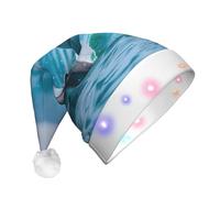 DUWAA Cappello di Babbo Natale con stampa delfini nel mare, cappello di Babbo Natale divertente per adulti accessori per feste di Natale Capodanno