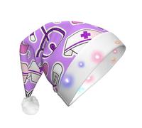 DUWAA Cappello di Babbo Natale della peluche della stampa viola del modello dell'infermiera, cappelli divertenti di Natale per gli adulti accessori del partito di Capodanno di Natale