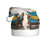DUWAA Cappello di Natale con stampa di barche e palme da spiaggia, cappello da Babbo Natale, unisex, comodo cappello di Natale per Capodanno