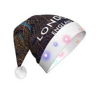 DUWAA Cappello di Natale con stampa di mappa della città di Londra, Inghilterra, cappello di Babbo Natale illuminato con striscia luminosa a LED colorata per adulti