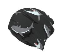 DUWAA Cappello lavorato a maglia con stampa di squalo, berretto multifunzione, berretto per autunno inverno, cappello da sci morbido unisex nero