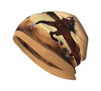 DUWAA Cappello lavorato a maglia morbido con stampa a strisce di cavallo, caldi cappelli invernali, berretto con risvolto in maglia, copricapo regalo per uomo donna nero