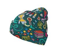 DUWAA Cappello lavorato a maglia per adulti con stampa a tema scienza, comodo berretto elasticizzato, cappello invernale in morbido poliestere, design unisex, per attività all'aperto, nero