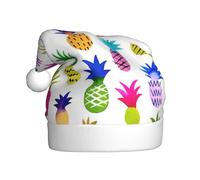 DUWAA Cappello natalizio con stampa ananas arcobaleno per adulti, cappello da Babbo Natale, unisex, comodo cappello di Natale per festa di Capodanno