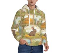 DUWAA Cartoon Cute Animals Coniglio Stampa Uomini Luce Pullover Felpa Con Cappuccio Felpa Con Cappuccio In Poliestere Per L'autunno, Nero , XXL