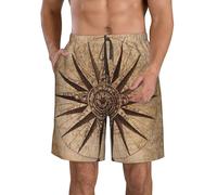DUWAA Compass Map Nautical Print - Pantaloncini casual da uomo, leggeri, estivi, da spiaggia, ad asciugatura rapida, per allenamento atletico, bianco, L