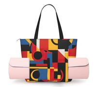 DUWAA Composizione in rosso, giallo, blu e nero, borsa a tracolla da donna, borsa da yoga, facile da piegare, borsa per la spesa, borsa sportiva da viaggio
