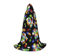 DUWAA Consapevolezza Autismo Puzzle Pezzi Stampa Cuore Mantello Medievale Mago Veste Mantello Con Cappuccio Rinascimento Mantello Costume Halloween Cosplay Prop