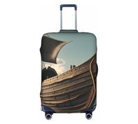 DUWAA Copertura elastica per valigie con stampa di una vecchia barca vichinga, adatta per valigie da 45-81 cm, accessori da viaggio, bianco, Medium
