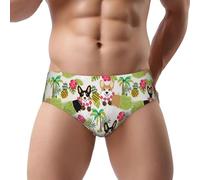 DUWAA Corgi Hawaiian Tropical Summer Ananas Print Slip da uomo Comfort Soft Essentials Biancheria intima con contorno Pouch Traspirante Mutande, Nero , S