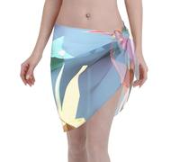 DUWAA Costume da bagno da donna con stampa di gru in carta multicolore origami, pareo da spiaggia, gonna corta trasparente, per spiaggia e piscina