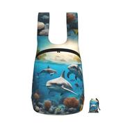 DUWAA Dolphins Sea Turtle Shark Octopus Coral Print Zaino antistrappo per uomo donna borsa per la spesa pieghevole ultra leggero zaino da campeggio borsa da lavoro