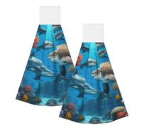 DUWAA Dolphins Sea Turtle Shark Octopus Coral Reef Print Hanging Hand Towel Quick Dry Asciugamano da bagno morbido asciugamano da cucina
