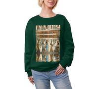 DUWAA Donne In Antico Egitto Stampa Super Caldo Casual Girocollo Pullover, Donna Manica Lunga Felpa Pesante Inverno Top, Verde scuro, M