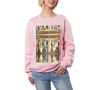 DUWAA Donne In Antico Egitto Stampa Super Caldo Casual Girocollo Pullover, Donna Manica Lunga Felpa Pesante Inverno Top, rosa, M