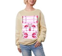 DUWAA Estate Fenicottero Tropicale E Ananas Stampa Super Caldo Casual Girocollo Pullover, Donna Manica Lunga Felpa Pesante Inverno Top, Albicocca, M