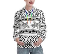 DUWAA Felpa con cappuccio alla moda con stampa etnica tartaruga a righe, pullover con grafica aderente con tasca a marsupio morbida felpa per le donne, Nero , XXL
