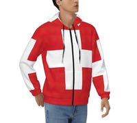 DUWAA Felpa con cappuccio con cerniera e stampa con bandiera svizzera, vestibilità ampia, con cappuccio e zip intera, da uomo, per sport e inverno, nero, X-Large