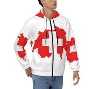 DUWAA Felpa con cappuccio con cerniera e stampa con mappa della bandiera svizzera, vestibilità ampia, giacca con cappuccio per uomo, abbigliamento sportivo invernale, nero, Large