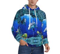 DUWAA Felpa con cappuccio da uomo con stampa 3D Underwater World Fish Dolphi, felpa a maniche lunghe con tasche, per atletica casual, Nero , XXL
